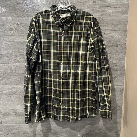 Duluth Trading Large Green Plaid Untucked Button Up Large Cotton Spandex Slim - Picture 1 of 8